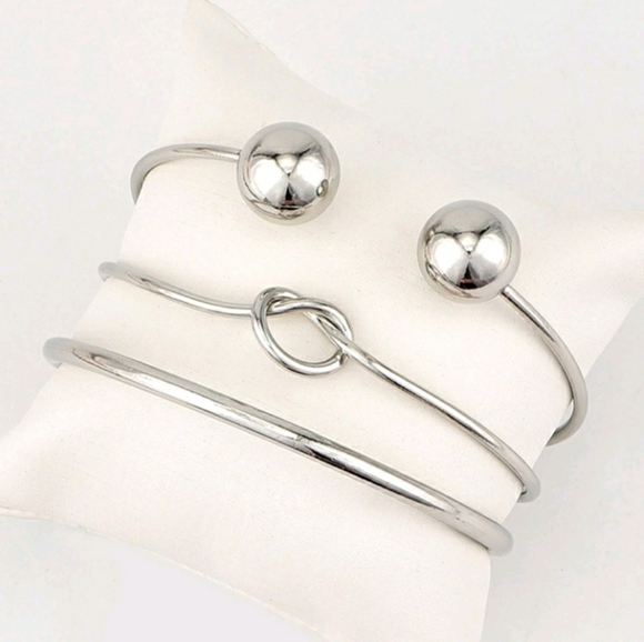 3 Silver Bracelets Bohemian Style - Picture 3 of 5